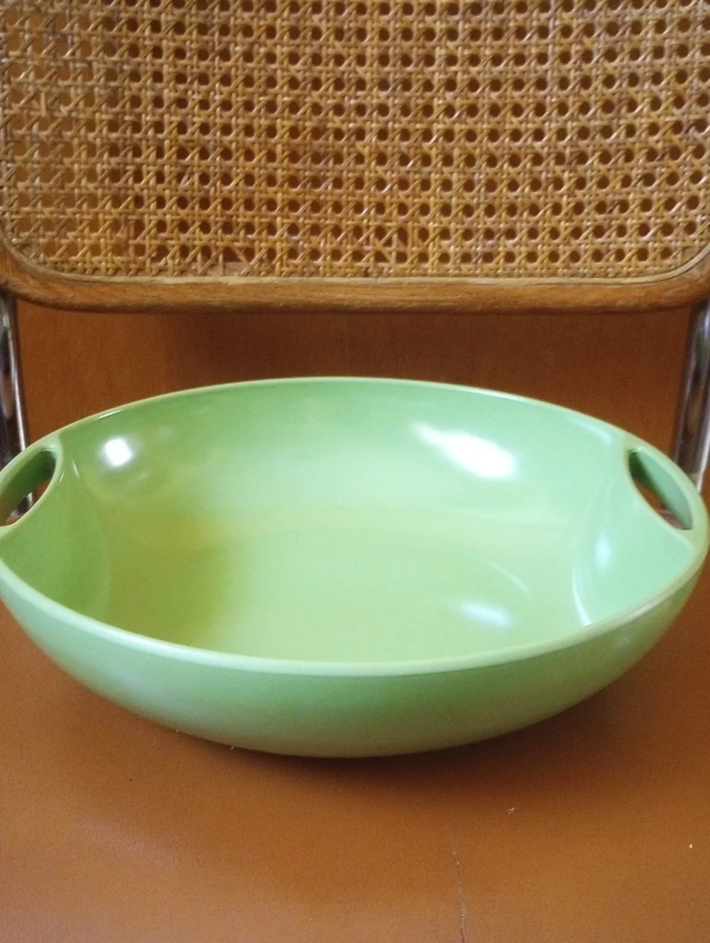 Vintage Large Green Melamine Casual Country Kitchen Serving Bowl w/ Handles